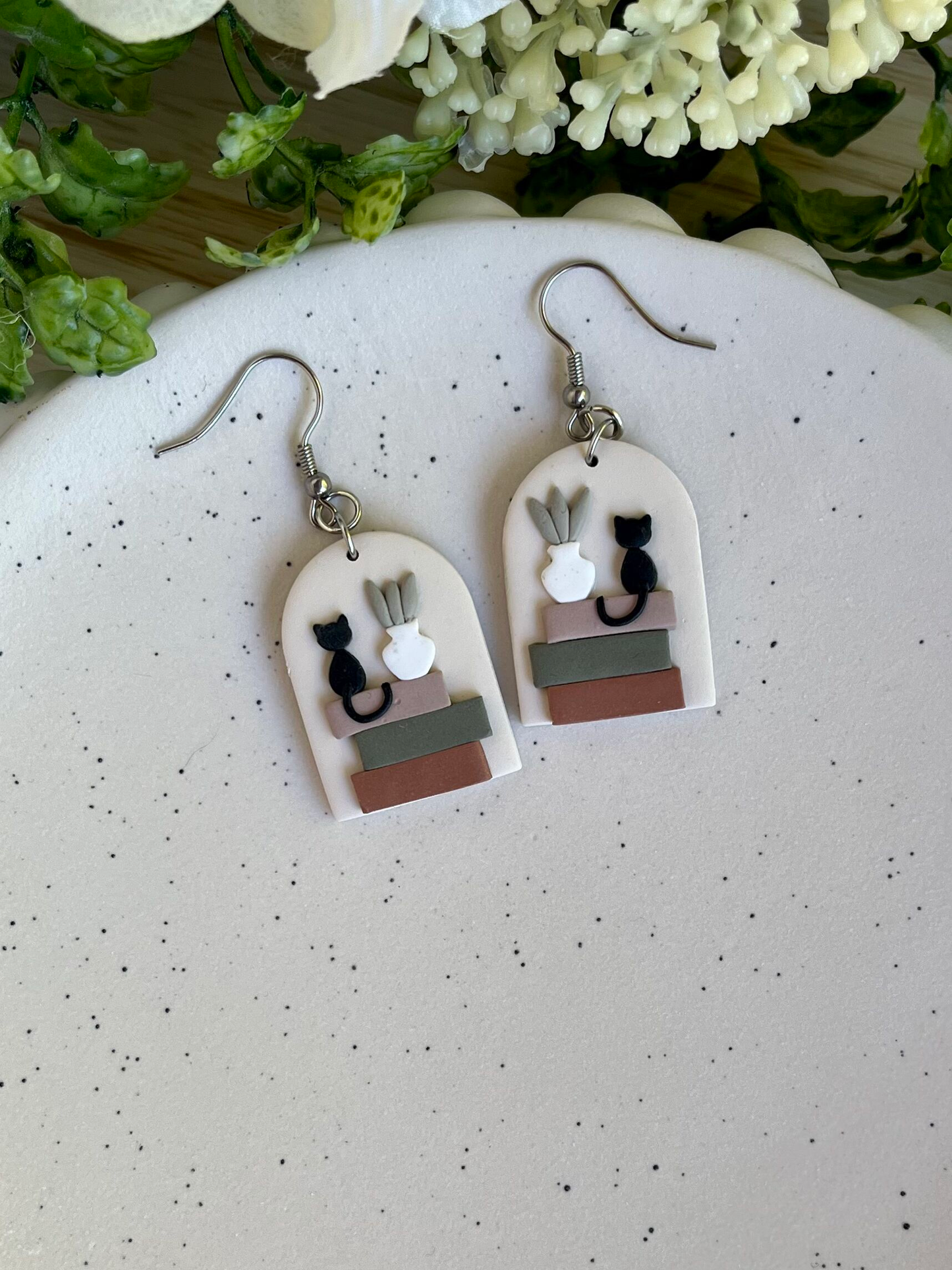 Black Cat on Book Stack Earrings