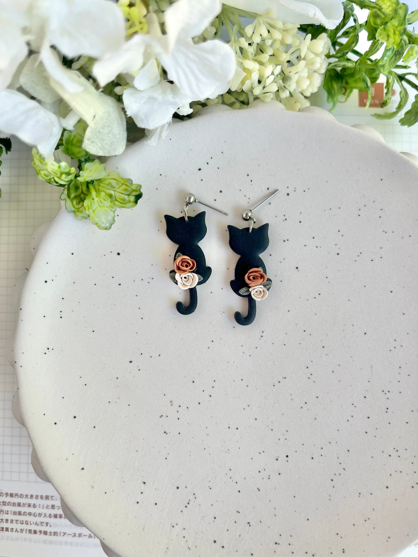 Rose Black Cat Earrings