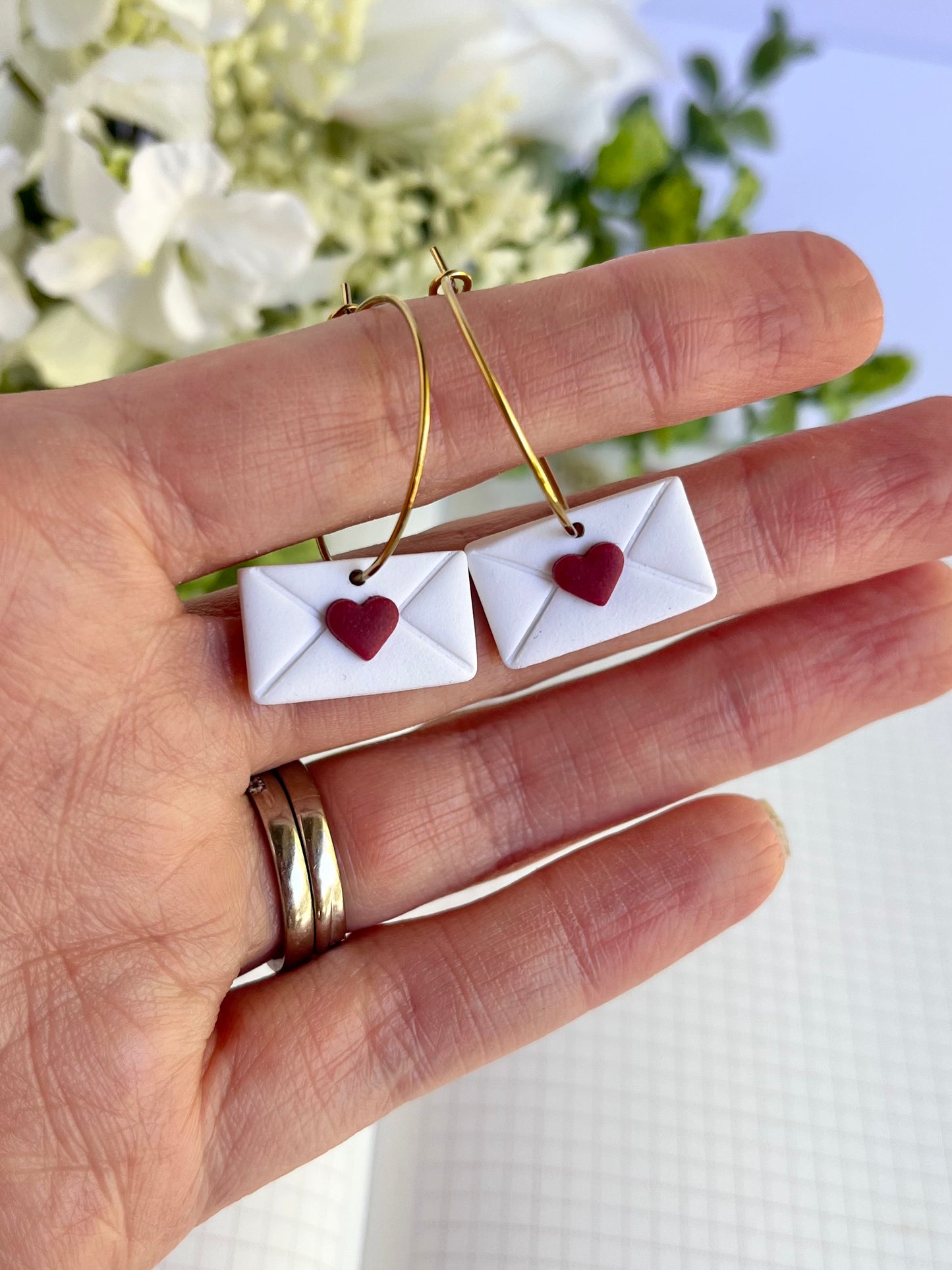 Envelope with a Red Heart Earrings