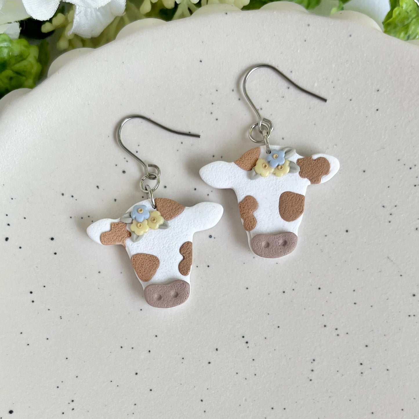 White Cow Earrings