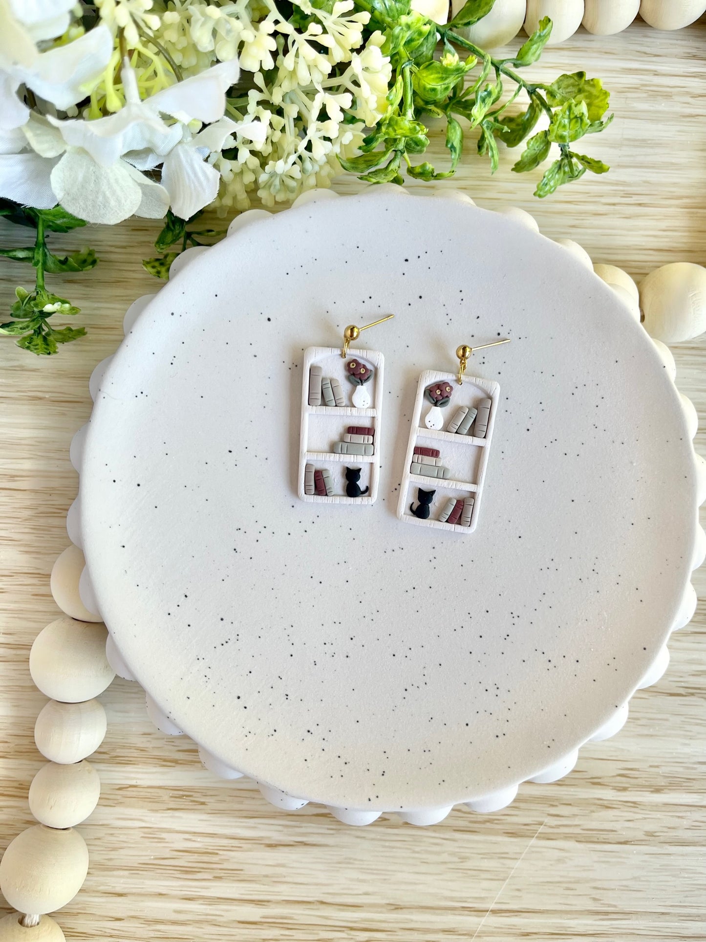 Black Cat, Books Bookshelf Earrings