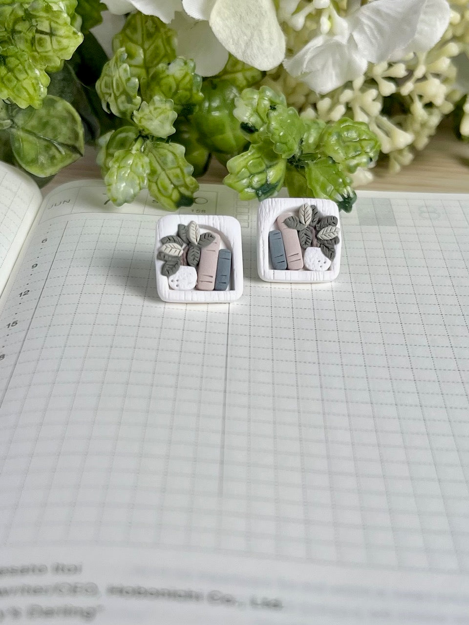 Bookshelf with Potted Plant Stud Earrings
