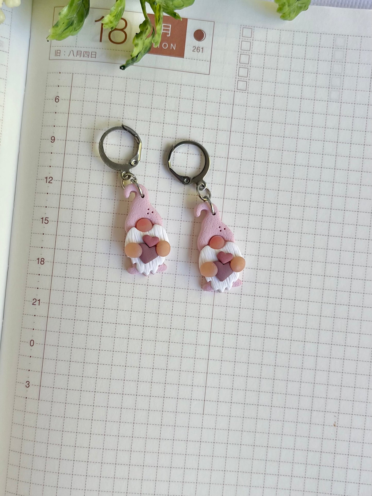 Pink Gnomes Holding Hearts Earrings