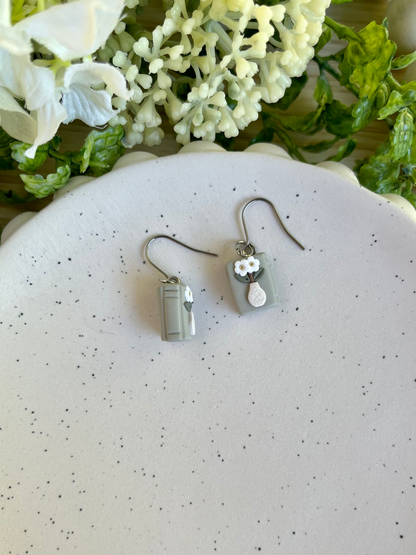 Book Earrings with White Flowers