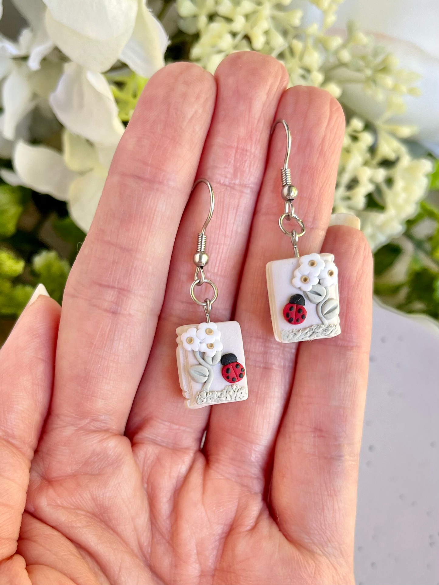 Ladybug Book Earrings