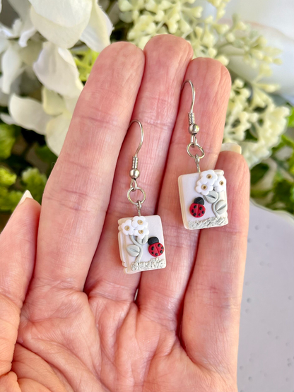 Ladybug Book Earrings