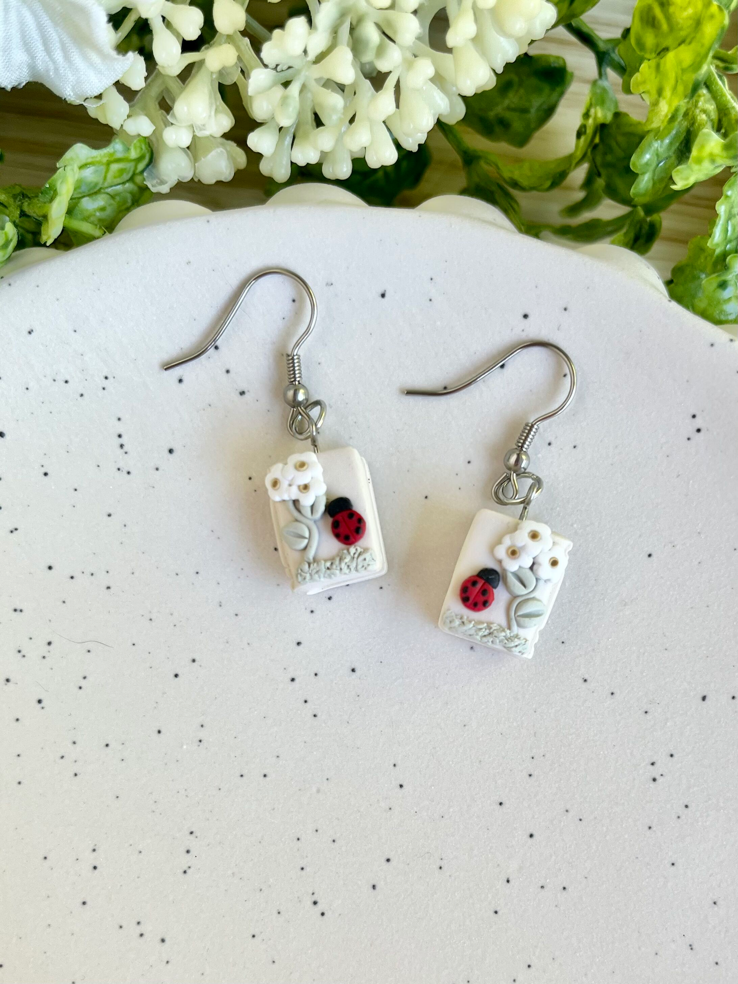 Ladybug Book Earrings