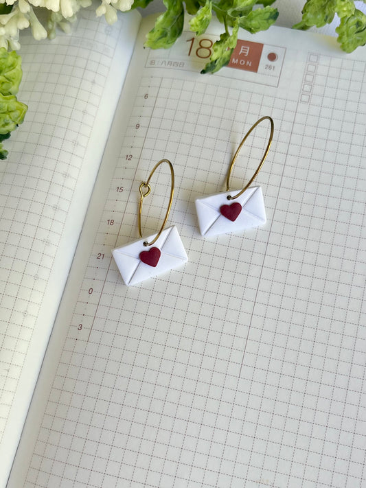Envelope with a Red Heart Earrings