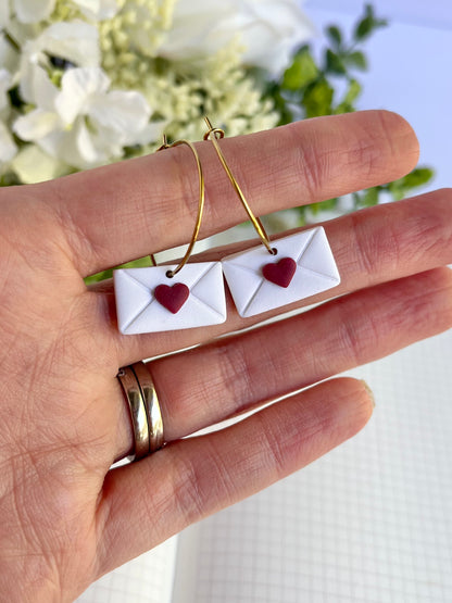 Envelope with a Red Heart Earrings