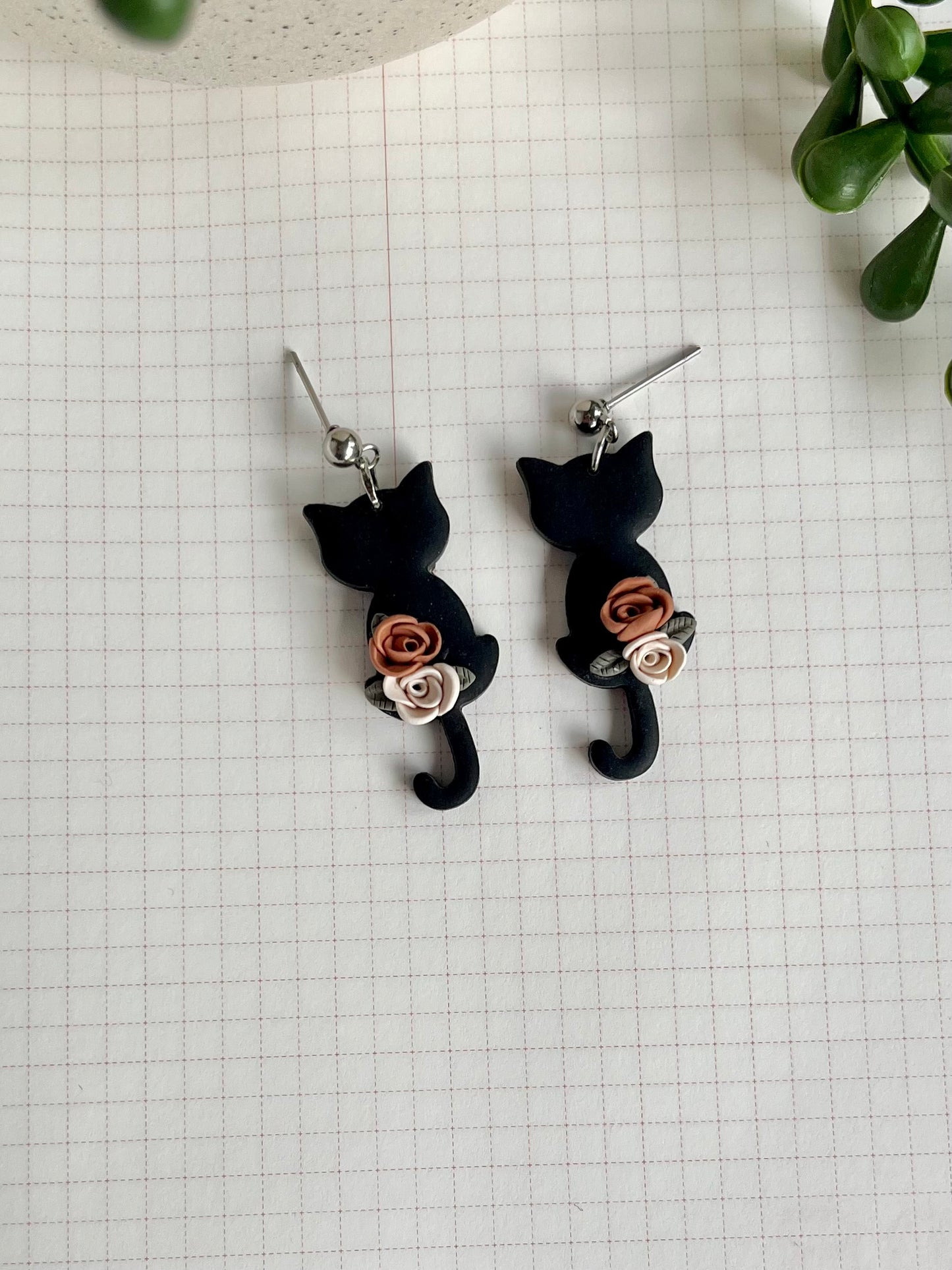 Rose Black Cat Earrings