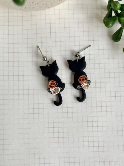 Rose Black Cat Earrings