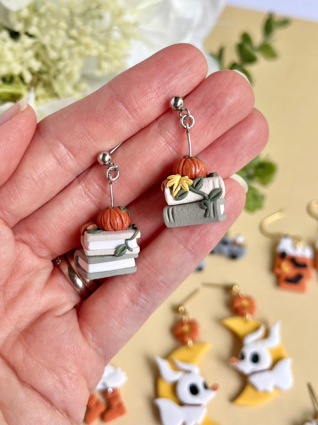Pumpkin Book Stack Earrings