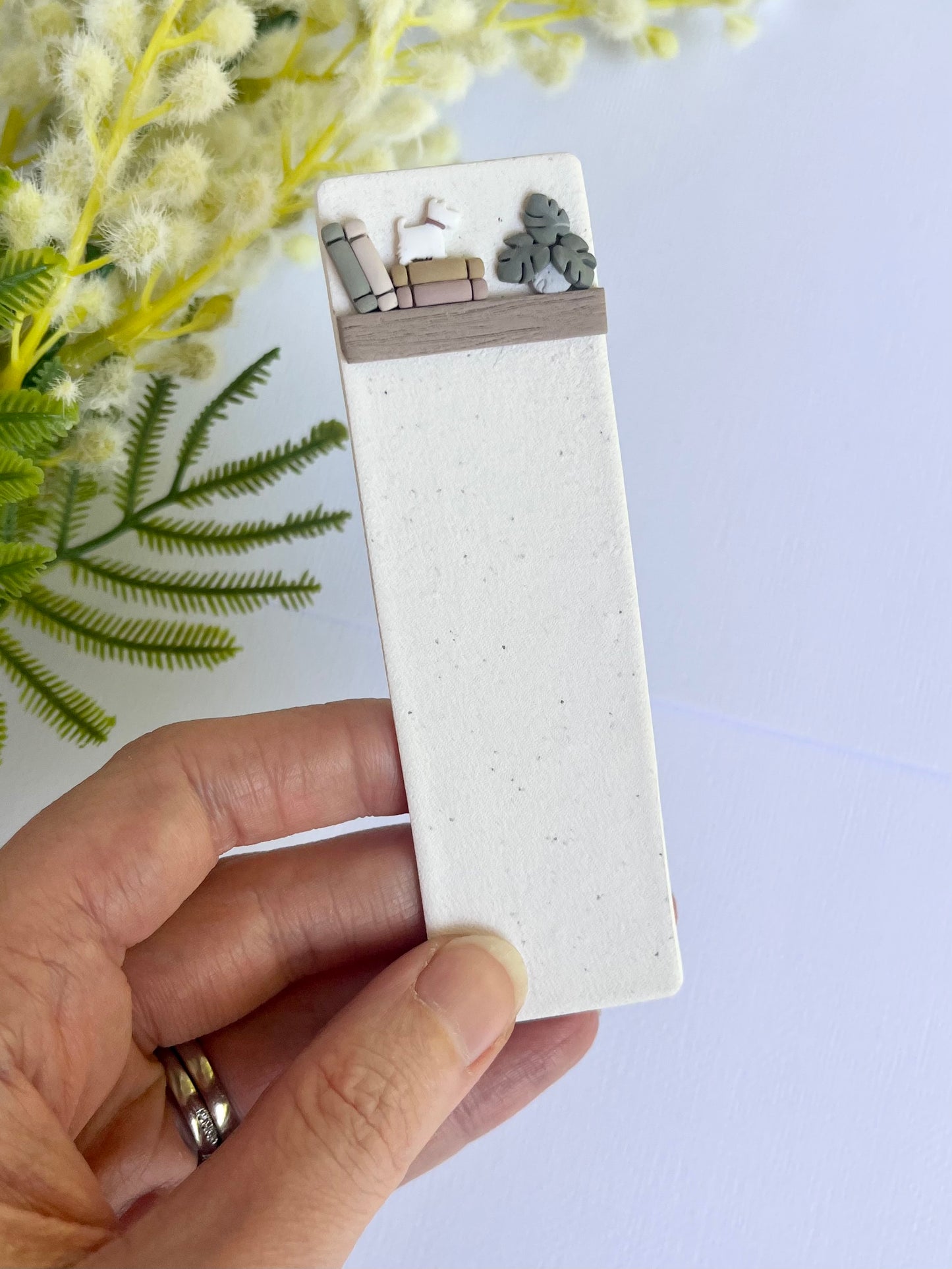 White Dog on Bookshelf Bookmark