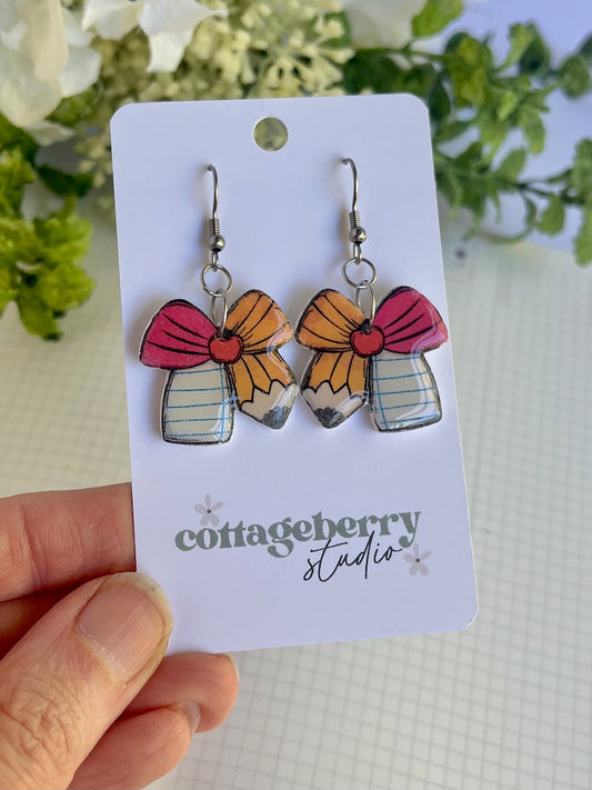 Pencil and Paper Bow Earrings