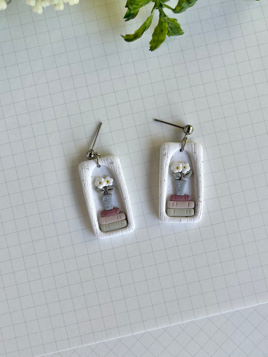 Bookshelf with Flower Pot Earrings