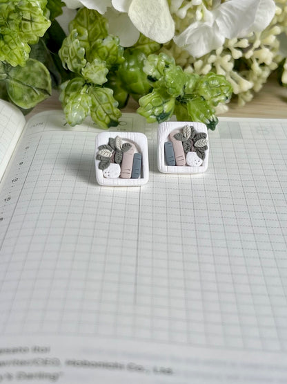 Bookshelf with Potted Plant Stud Earrings