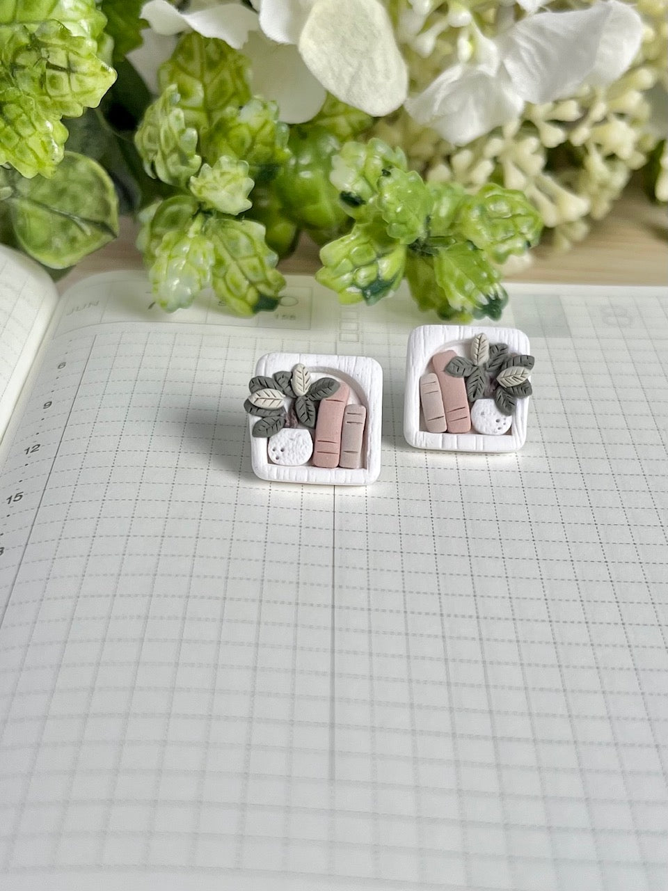 Bookshelf with Potted Plant Stud Earrings
