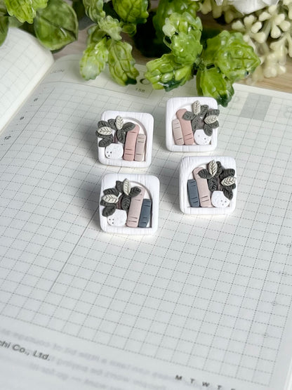 Bookshelf with Potted Plant Stud Earrings