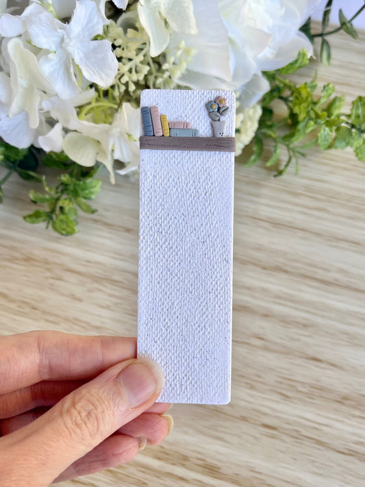 Book Stack with Flower Pot Cottage Core Bookmark