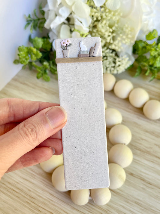 Books, Flower Pot with White Cat on Bookshelf Bookmark
